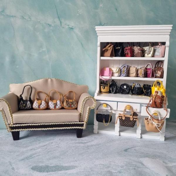 1/6 doll , barrbie bag and purse collection to be placed on sofa and mini wardrobe