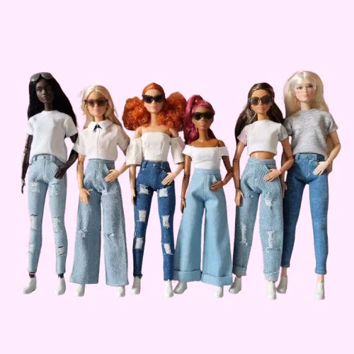 Barbie wearing jeans in many styles