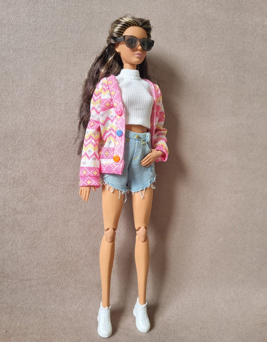 Outfit Croptop Jacket and short jeans for barbie , 11.5" doll , 1/6 doll.