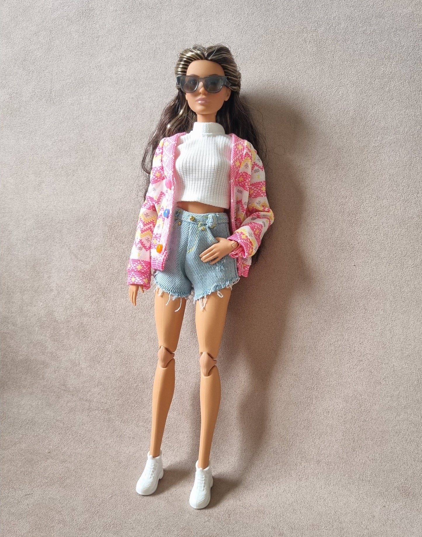 Outfit Croptop Jacket and short jeans for barbie , 11.5" doll , 1/6 doll.