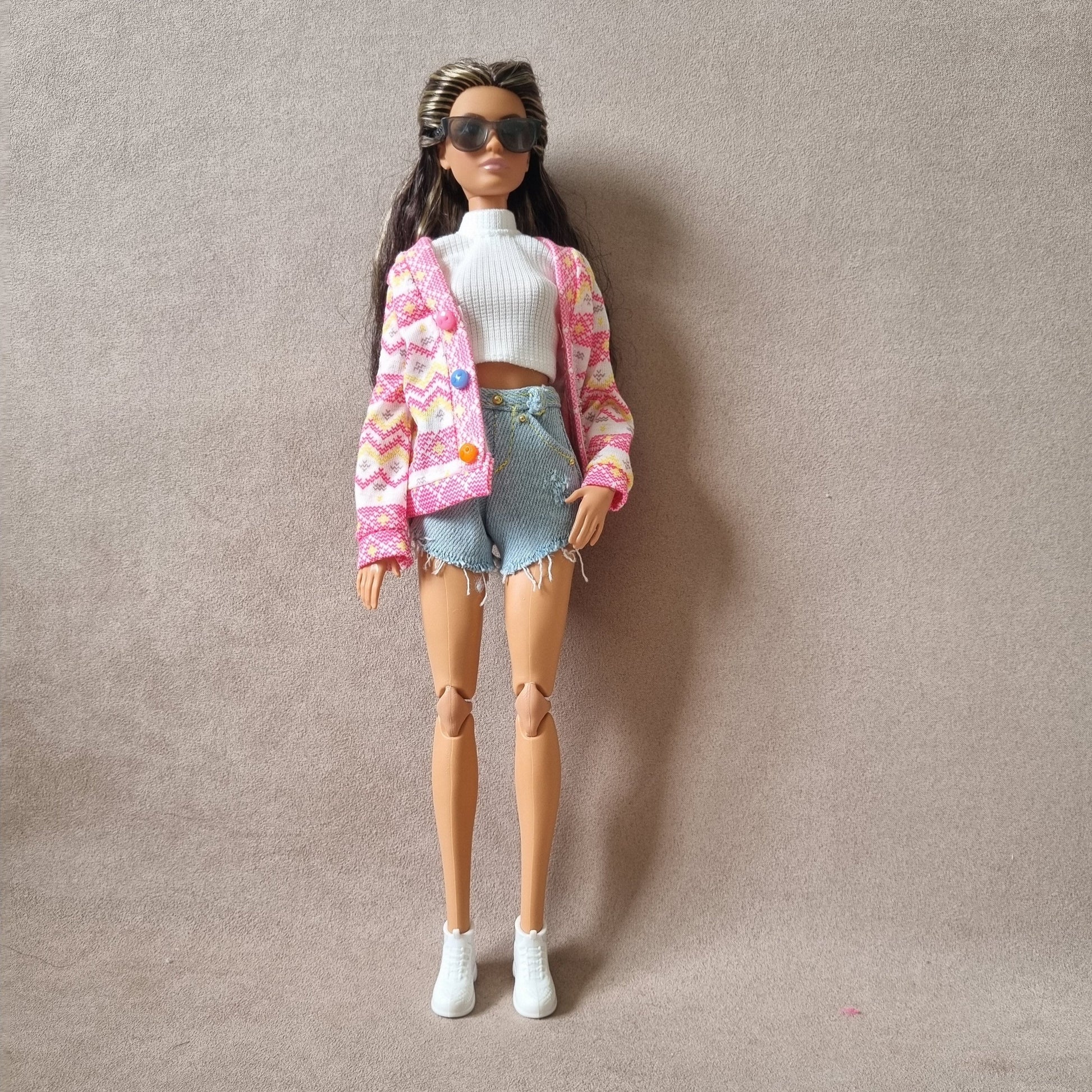 Outfit Croptop Jacket and short jeans for barbie , 11.5" doll , 1/6 doll.