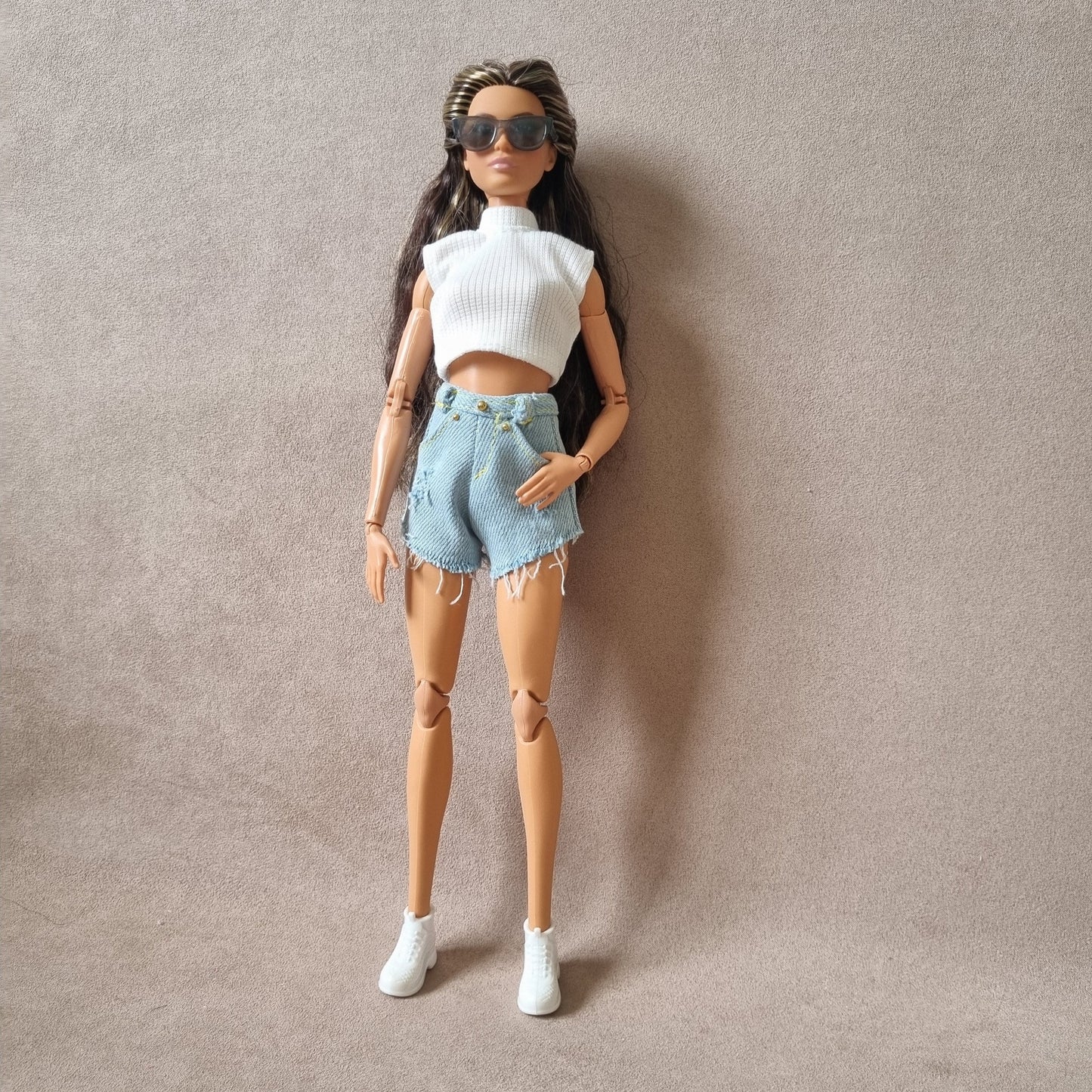 Outfit Croptop Jacket and short jeans for barbie , 11.5" doll , 1/6 doll.