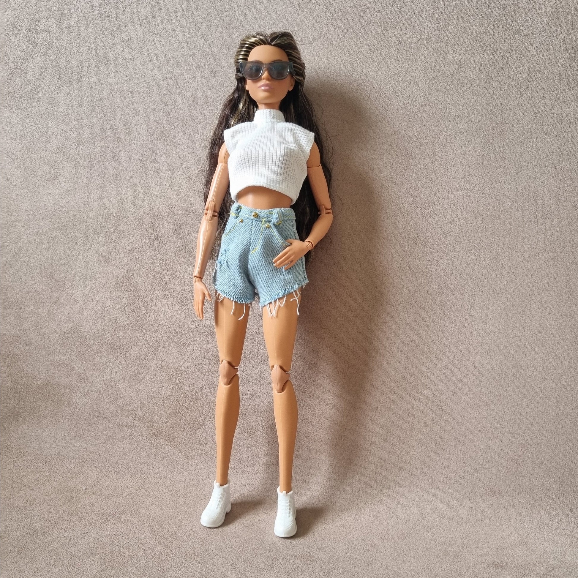 Outfit Croptop Jacket and short jeans for barbie , 11.5" doll , 1/6 doll.