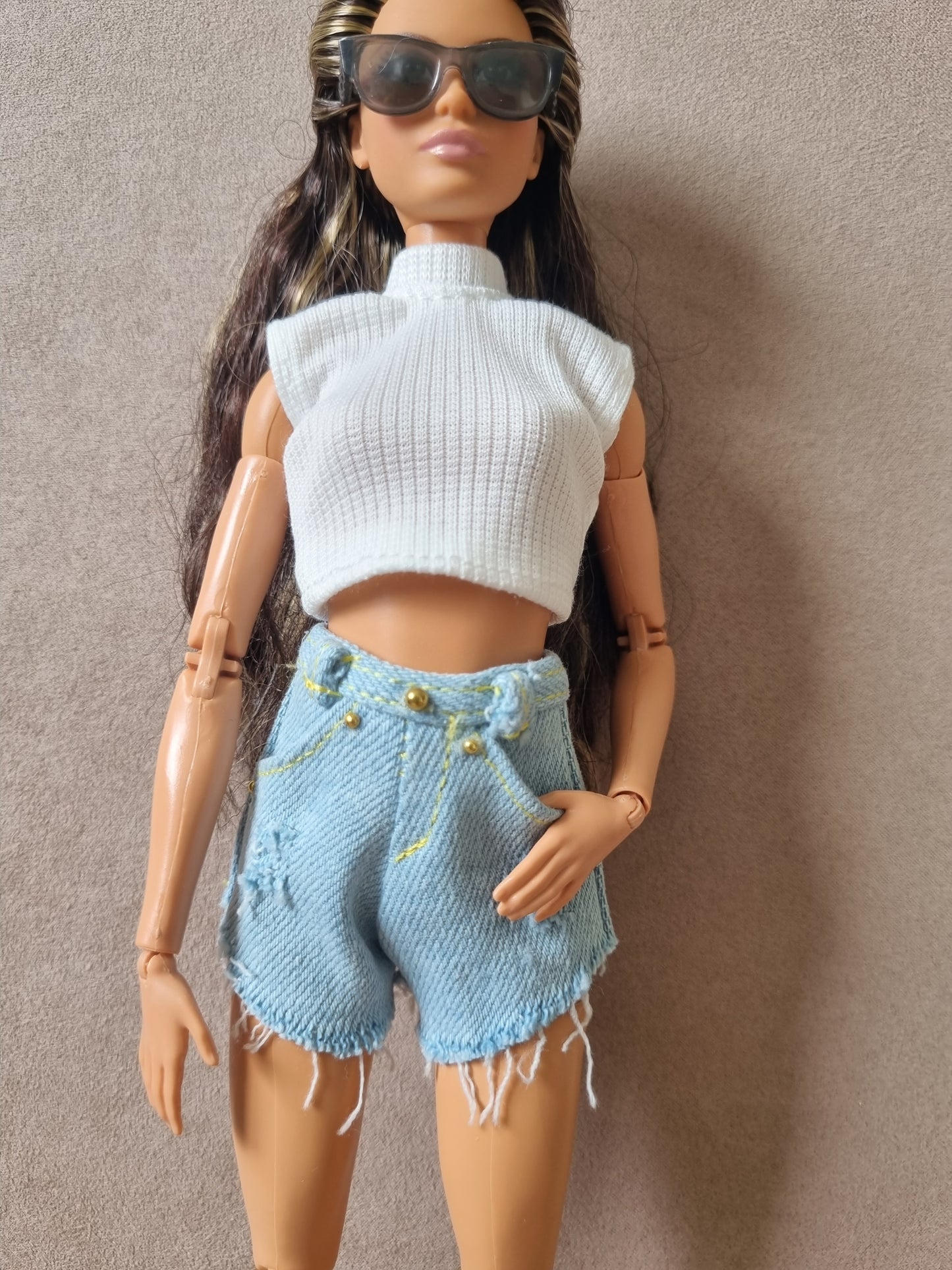 Outfit Croptop Jacket and short jeans for barbie , 11.5" doll , 1/6 doll.