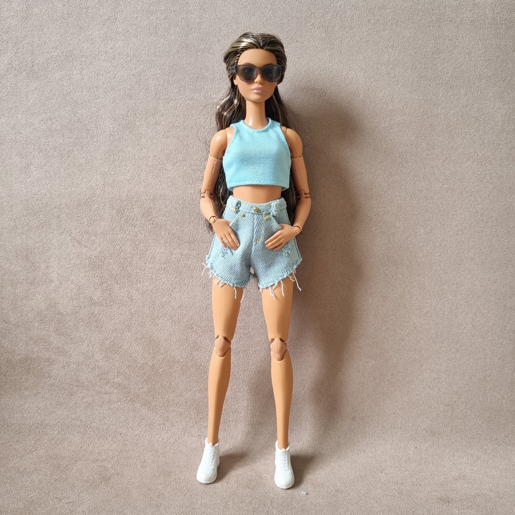 Outfit Croptop Jacket and short jeans for barbie , 11.5" doll , 1/6 doll.