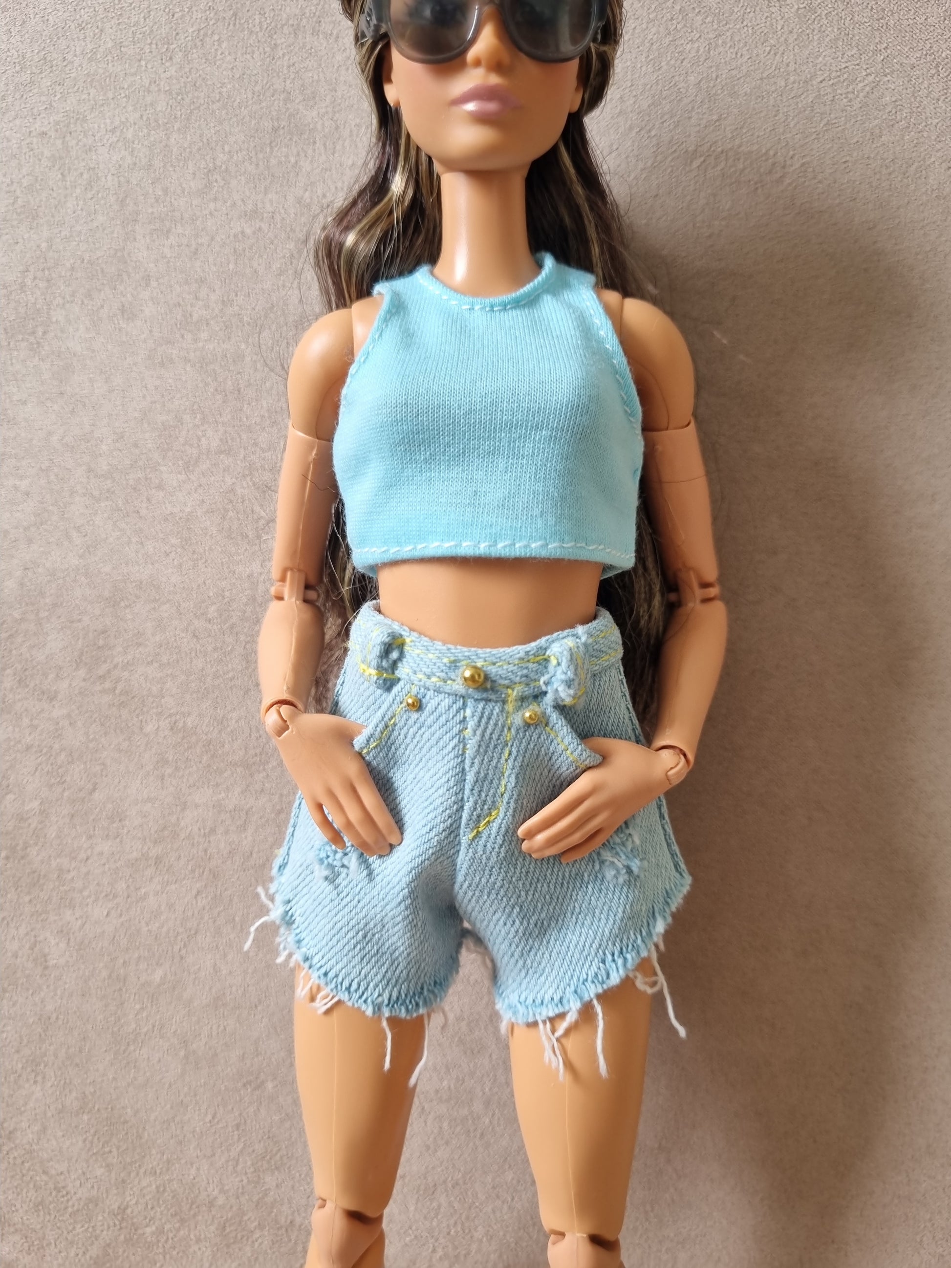 Outfit Croptop Jacket and short jeans for barbie , 11.5" doll , 1/6 doll.