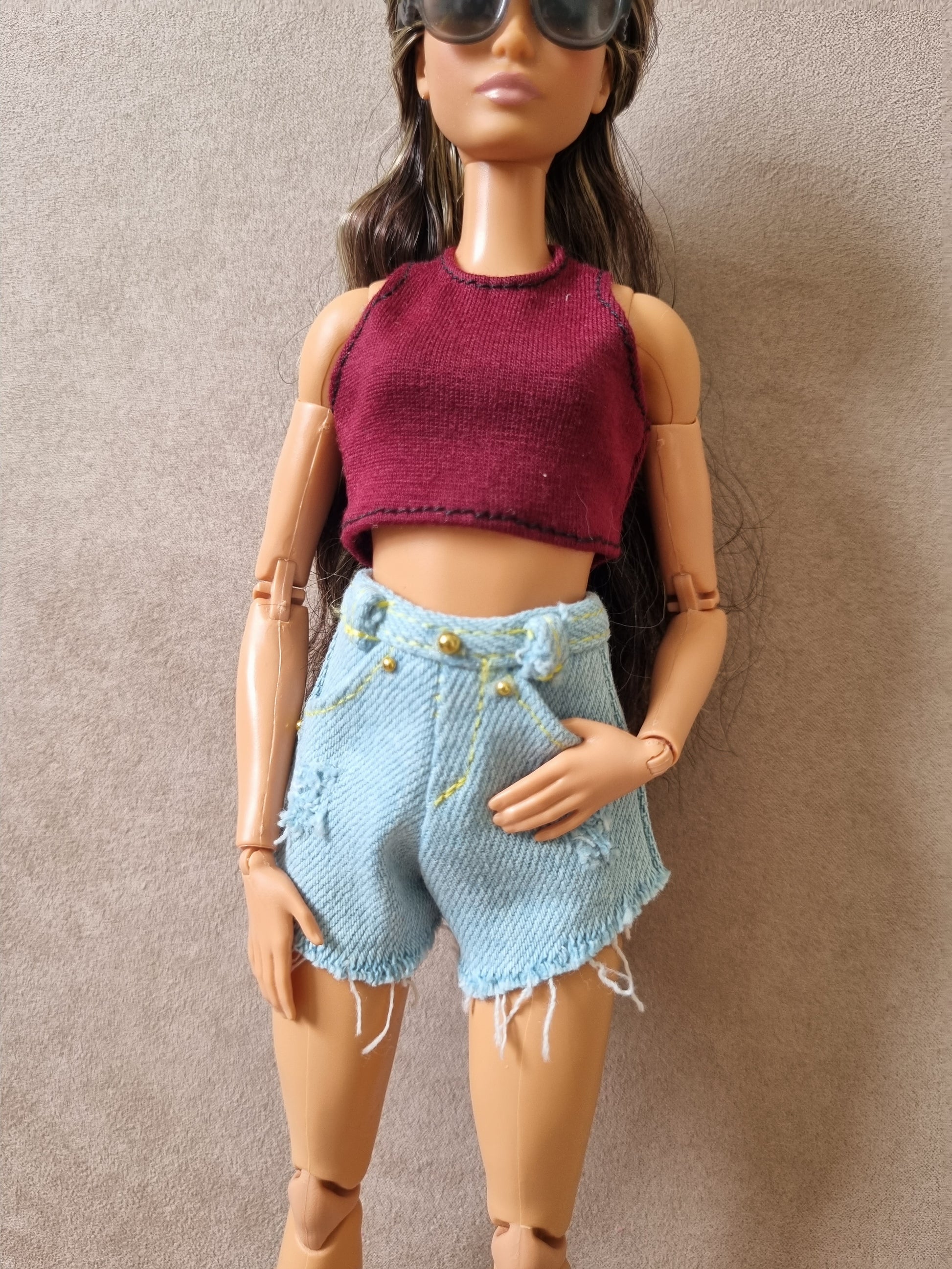 Outfit Croptop Jacket and short jeans for barbie , 11.5" doll , 1/6 doll.