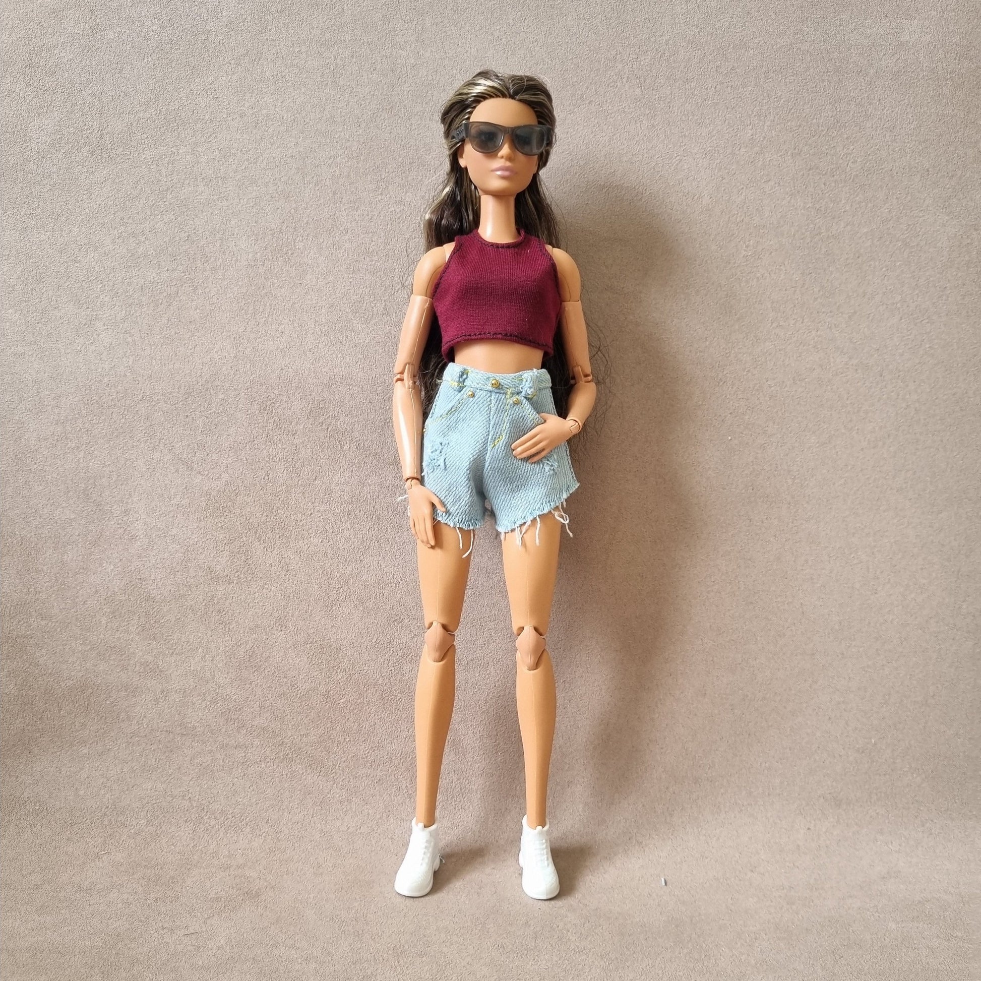 Outfit Croptop Jacket and short jeans for barbie , 11.5" doll , 1/6 doll.