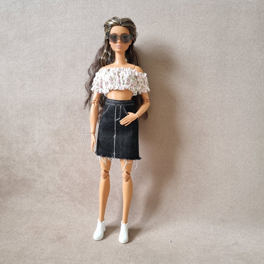 Barbie with skirt jeans and croptop