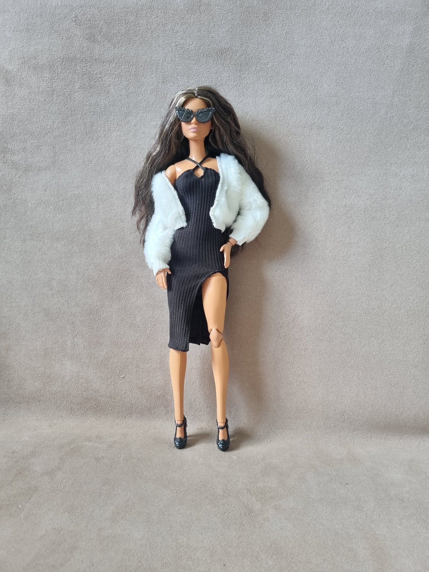 Black dress and white jacket for Barbie