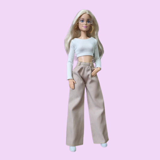 White top and Pants handmade for Barbie doll.