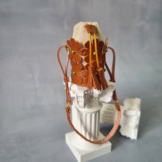 Brown flower bucket bag for Barbie, Blythe , 1/6 Bjd doll