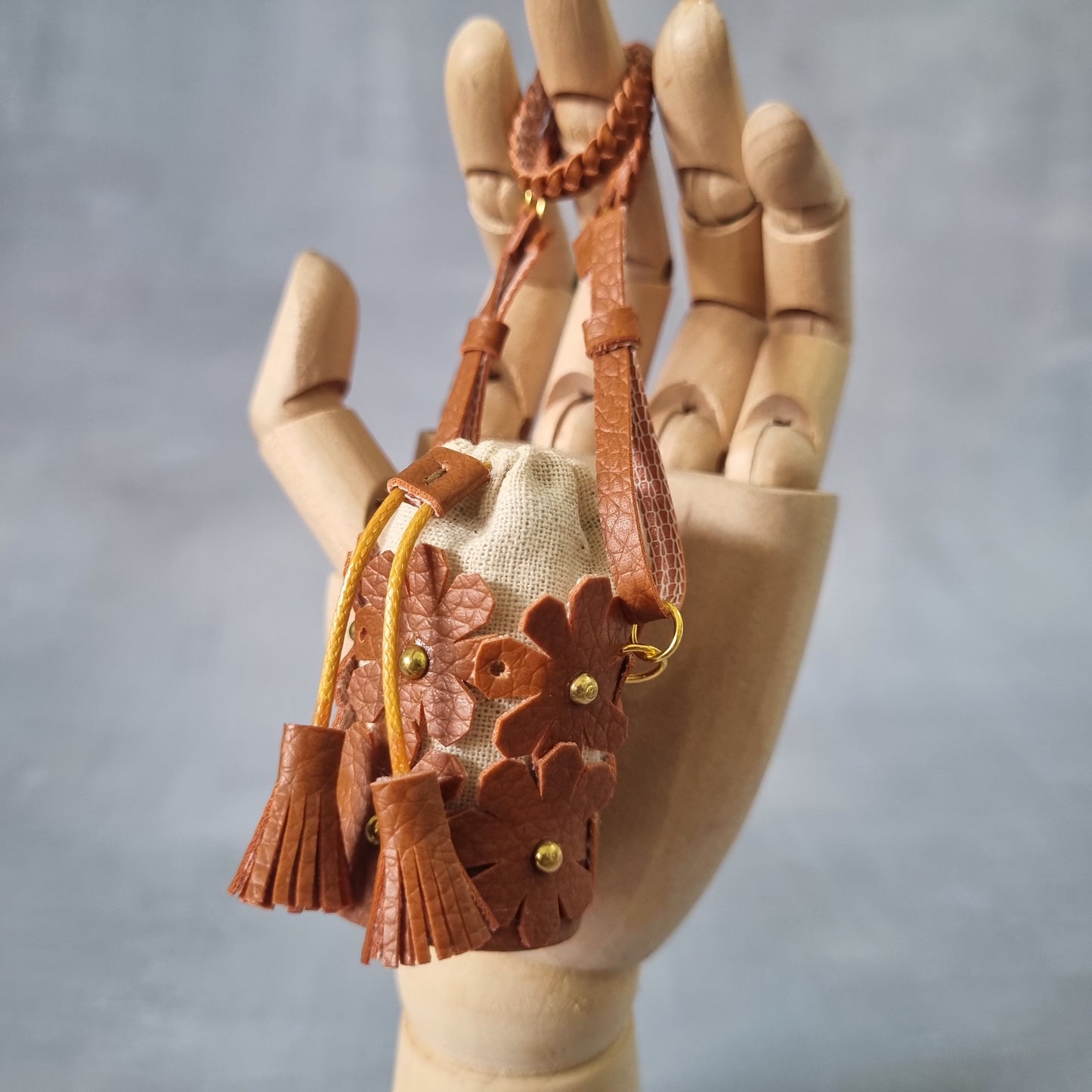 Brown flower bucket bag for Barbie, Blythe , 1/6 Bjd doll