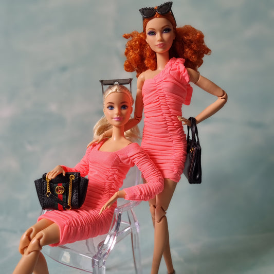 Black Handbag and dress for barbie, 1:6 doll