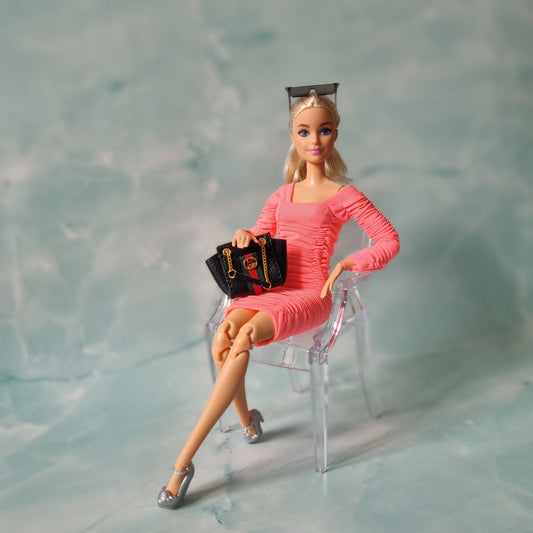 Black Handbag and dress for barbie, 1:6 doll
