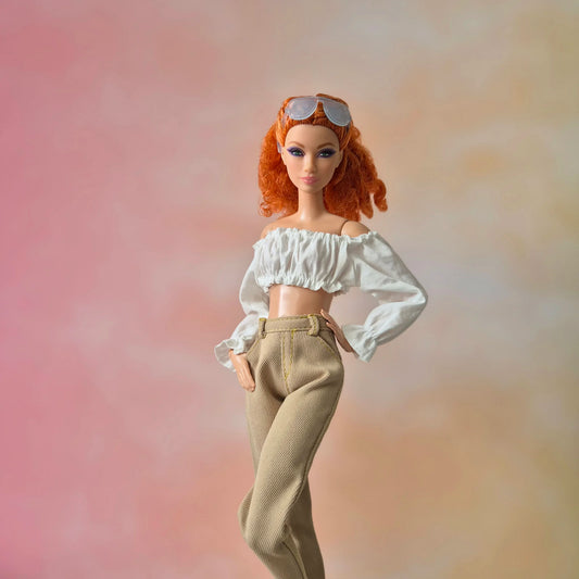 White off shoulder crop top and pants for barbie