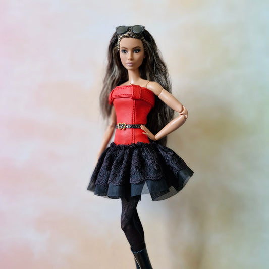 Red and Black dress for Barbie doll