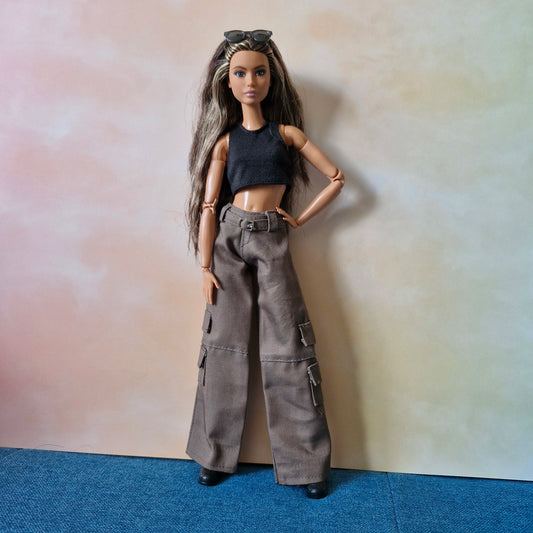 Black top and khaki pants for Barbie doll