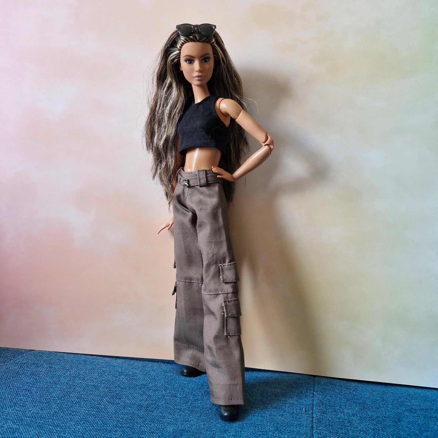 Black top and khaki pants for Barbie doll