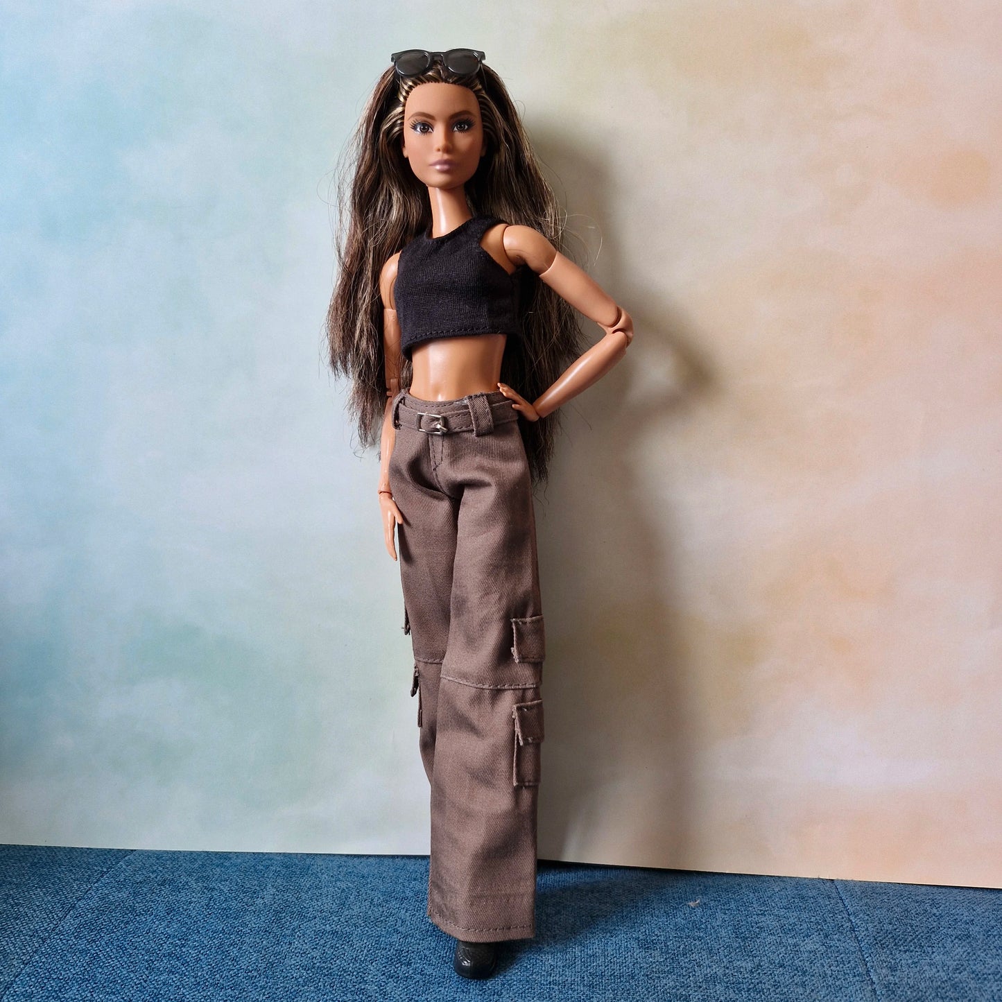 Black top and khaki pants for Barbie doll