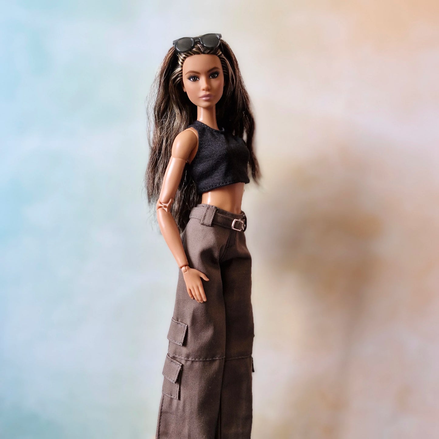 Black top and khaki pants for Barbie doll