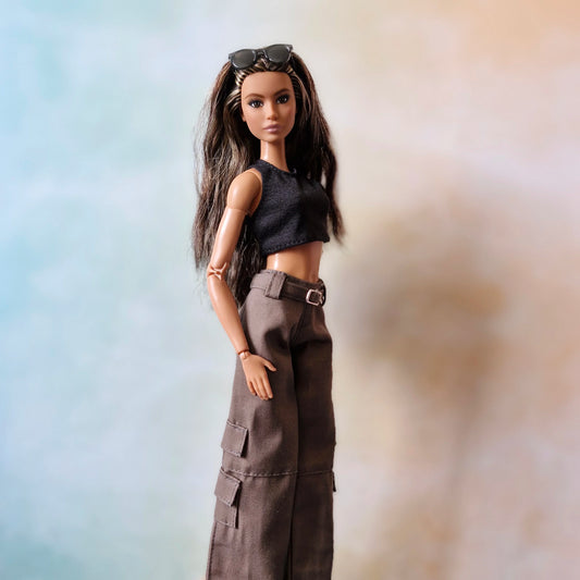 Black top and khaki pants for Barbie doll