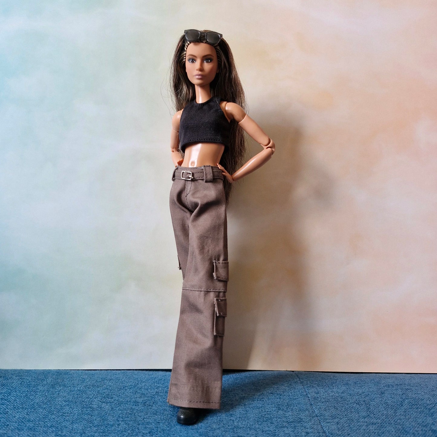 Black top and khaki pants for Barbie doll