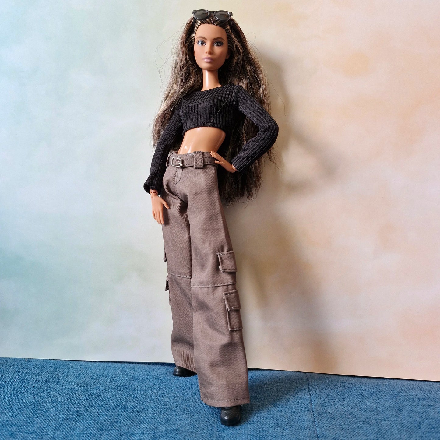 Black top and khaki pants for Barbie doll