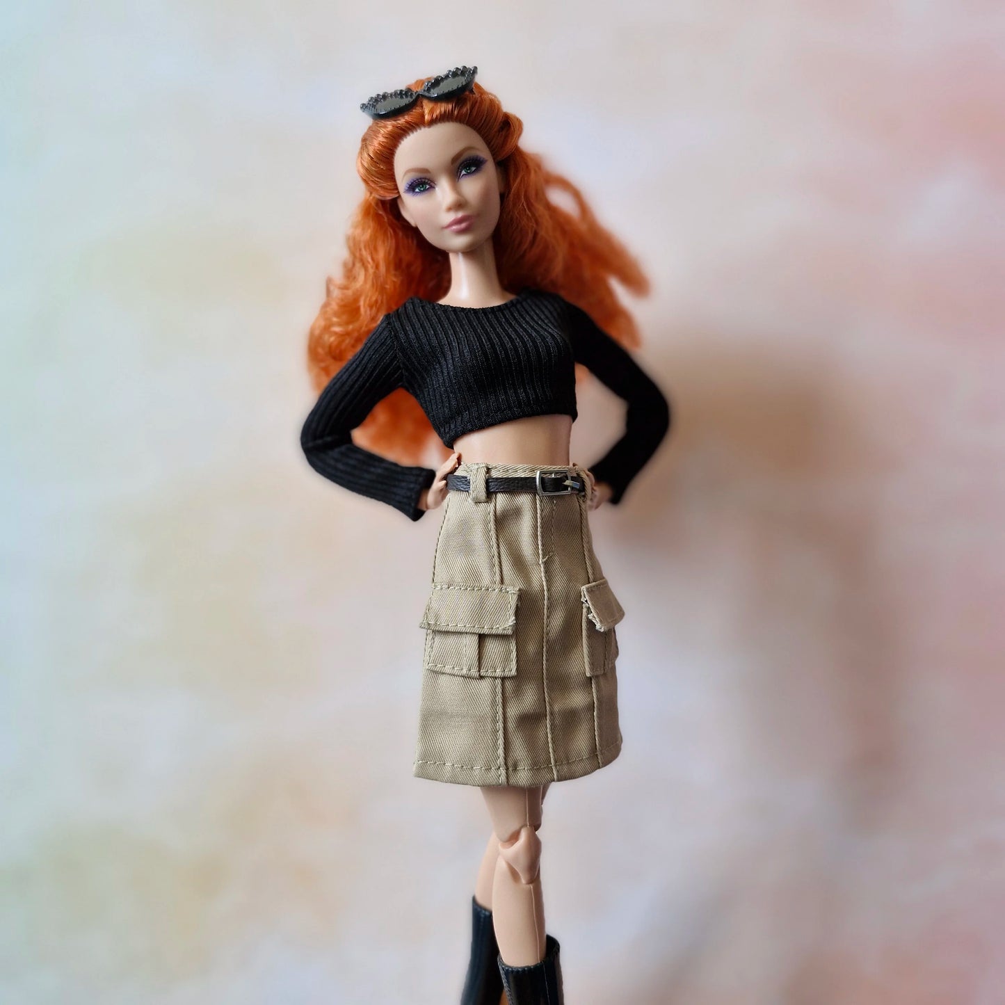 Black croptop and khaki skirt for barbie