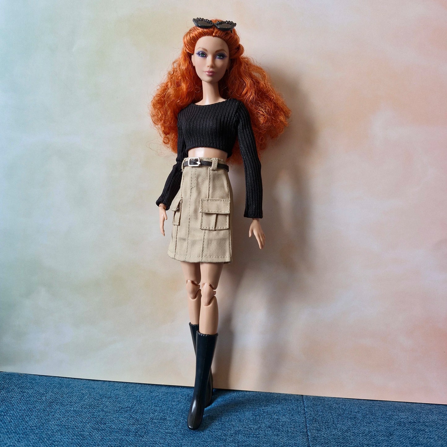 Black croptop and khaki skirt for barbie