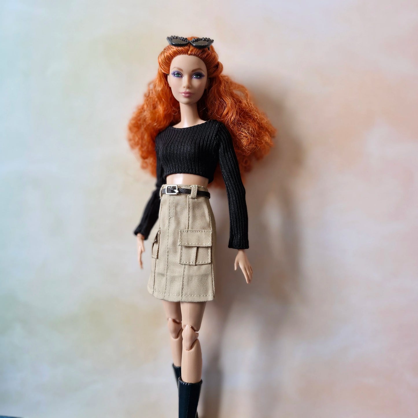 Black croptop and khaki skirt for barbie