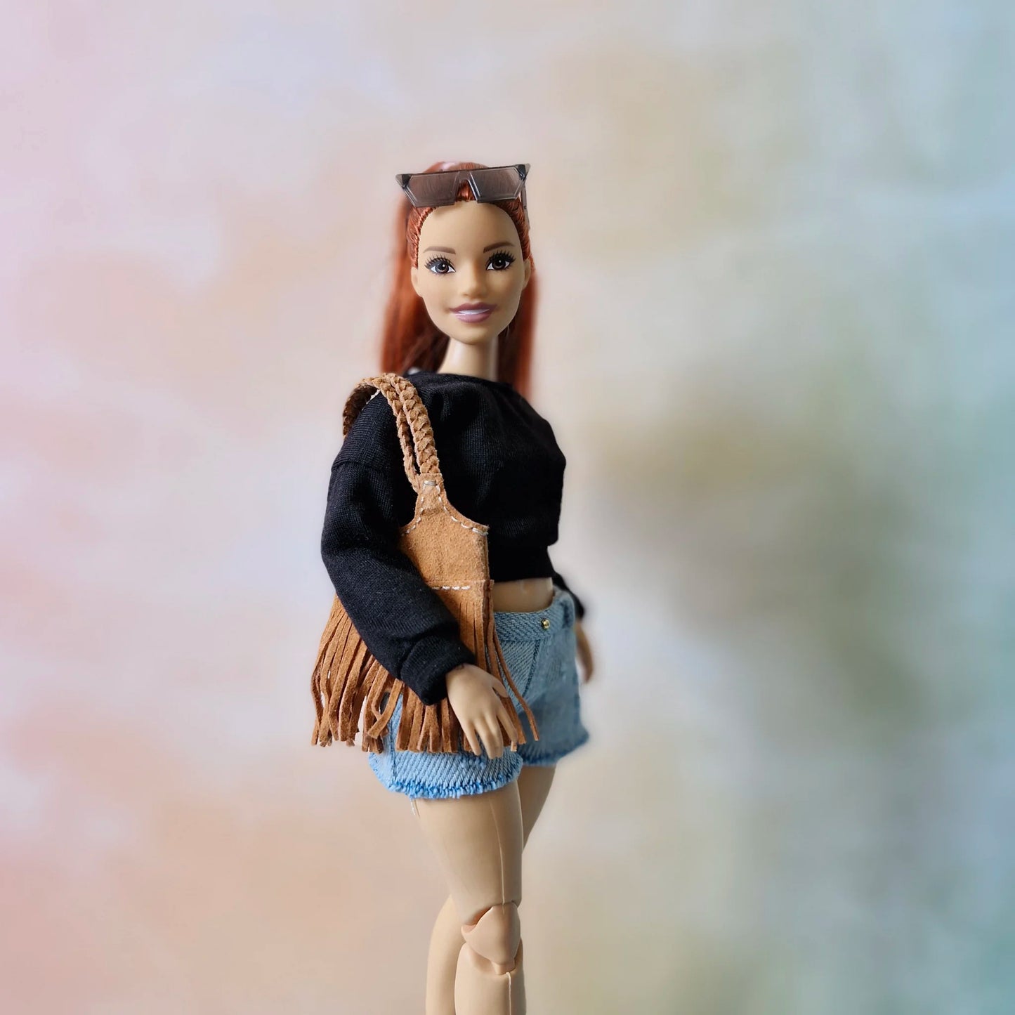 Black top and short jean outfit for Barbie Curvy