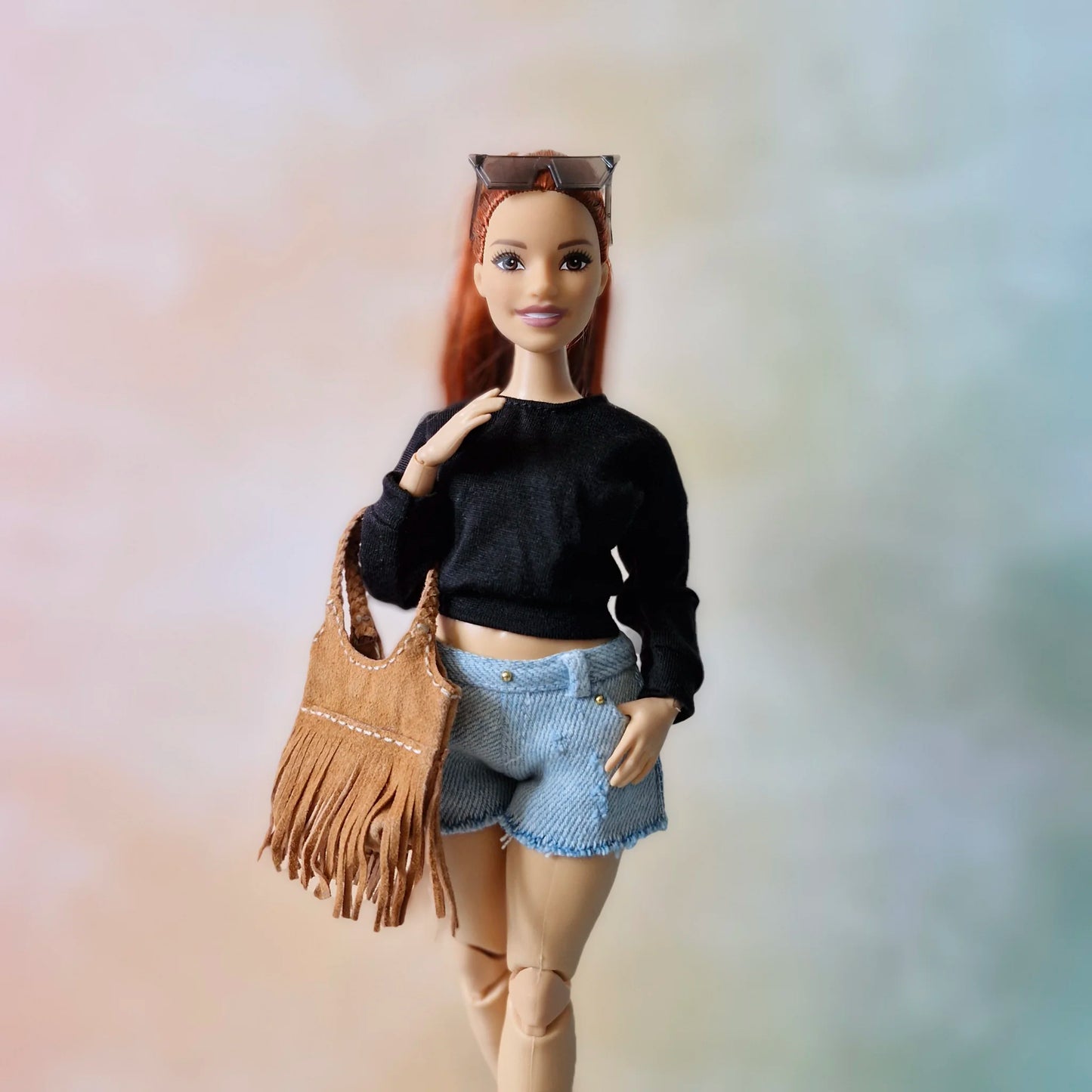 Black top and short jean outfit for Barbie Curvy