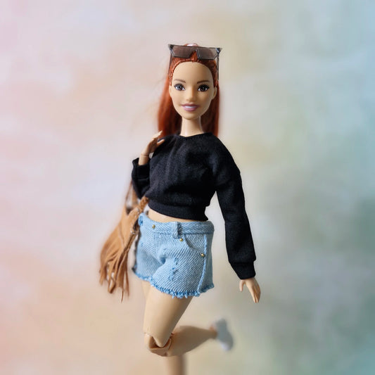 Black top and short jean outfit for Barbie Curvy