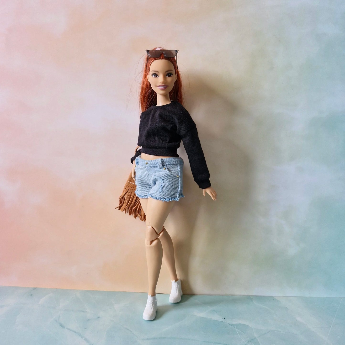 Black top and short jean outfit for Barbie Curvy