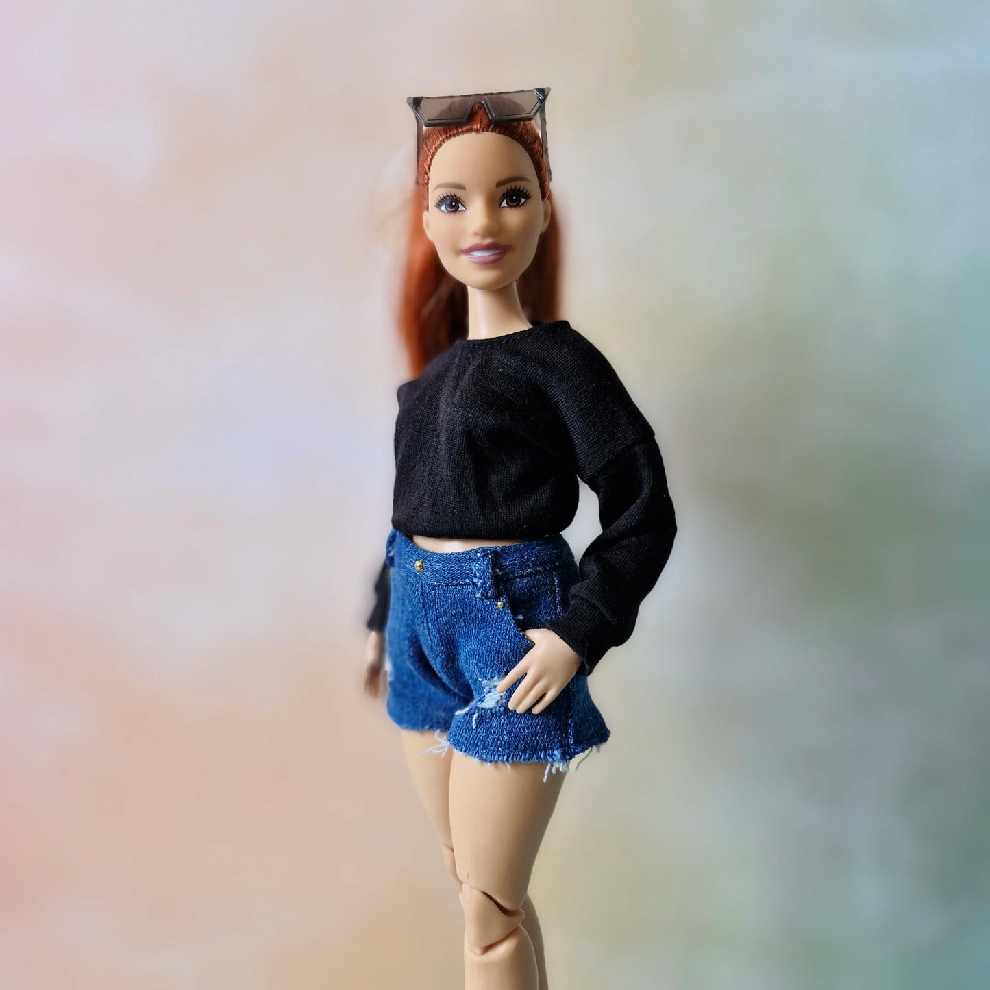 Black top and short jean outfit for Barbie Curvy