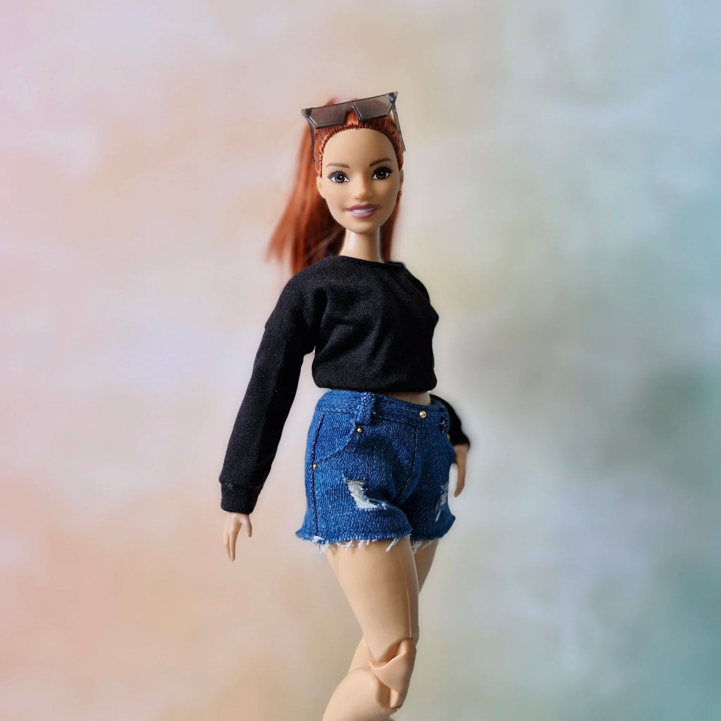 Black top and short jean outfit for Barbie Curvy