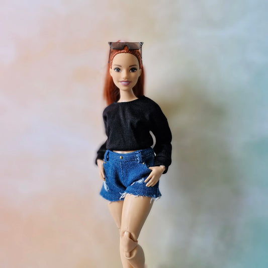 Black top and short jean outfit for Barbie Curvy
