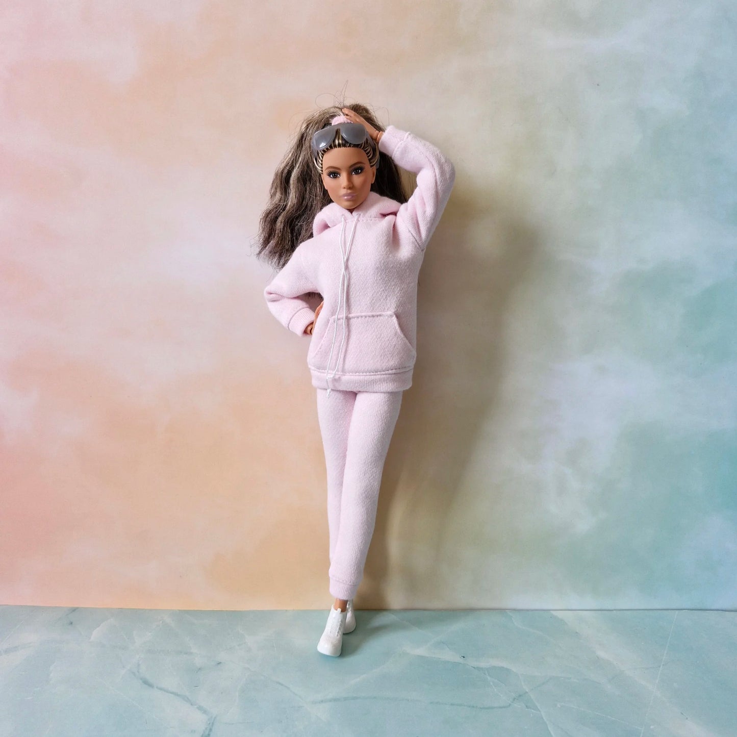 Hoodie dress and pink tracksuit for Barbie doll