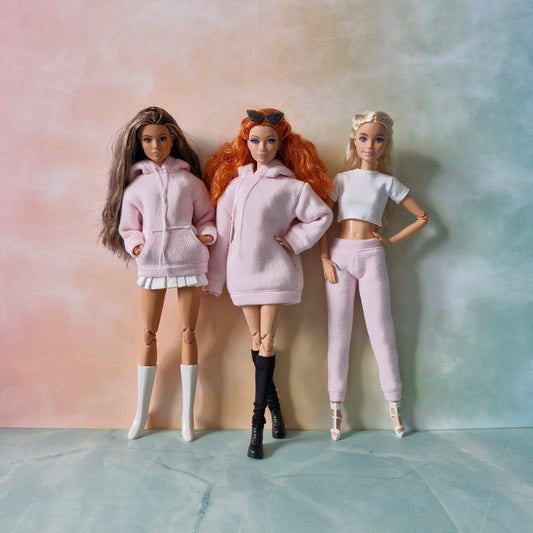 Hoodie dress and pink tracksuit for Barbie doll
