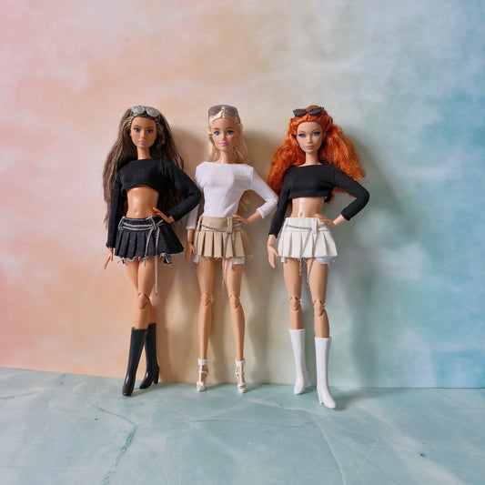 Outfit Croptop and pleated mini skirts for Barbie doll