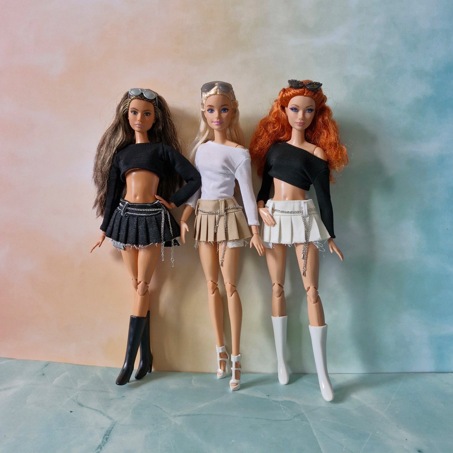 Outfit Croptop and pleated mini skirts for Barbie doll