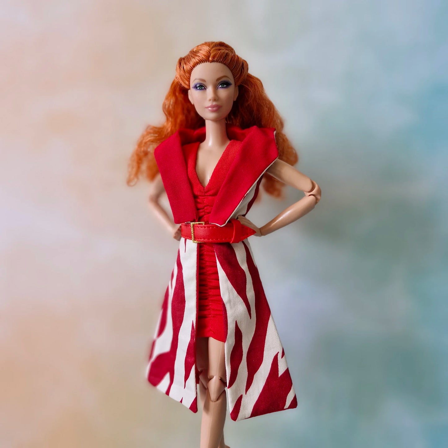 Barbie Outfit Set: Handmade Red Dress & Coat with Belt