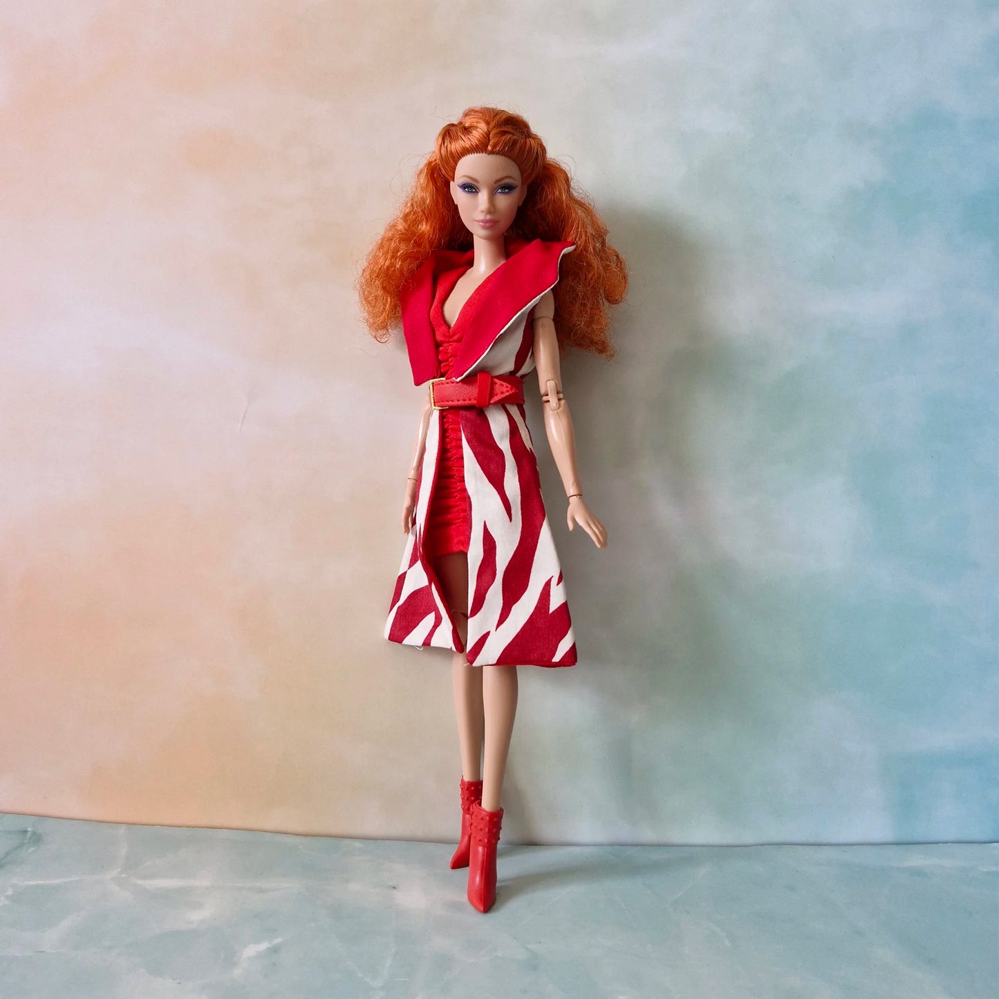 Barbie Outfit Set: Handmade Red Dress & Coat with Belt
