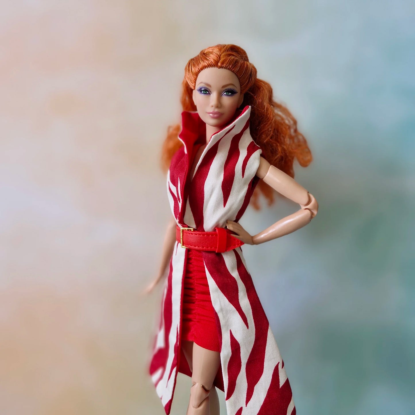 Barbie Outfit Set: Handmade Red Dress & Coat with Belt
