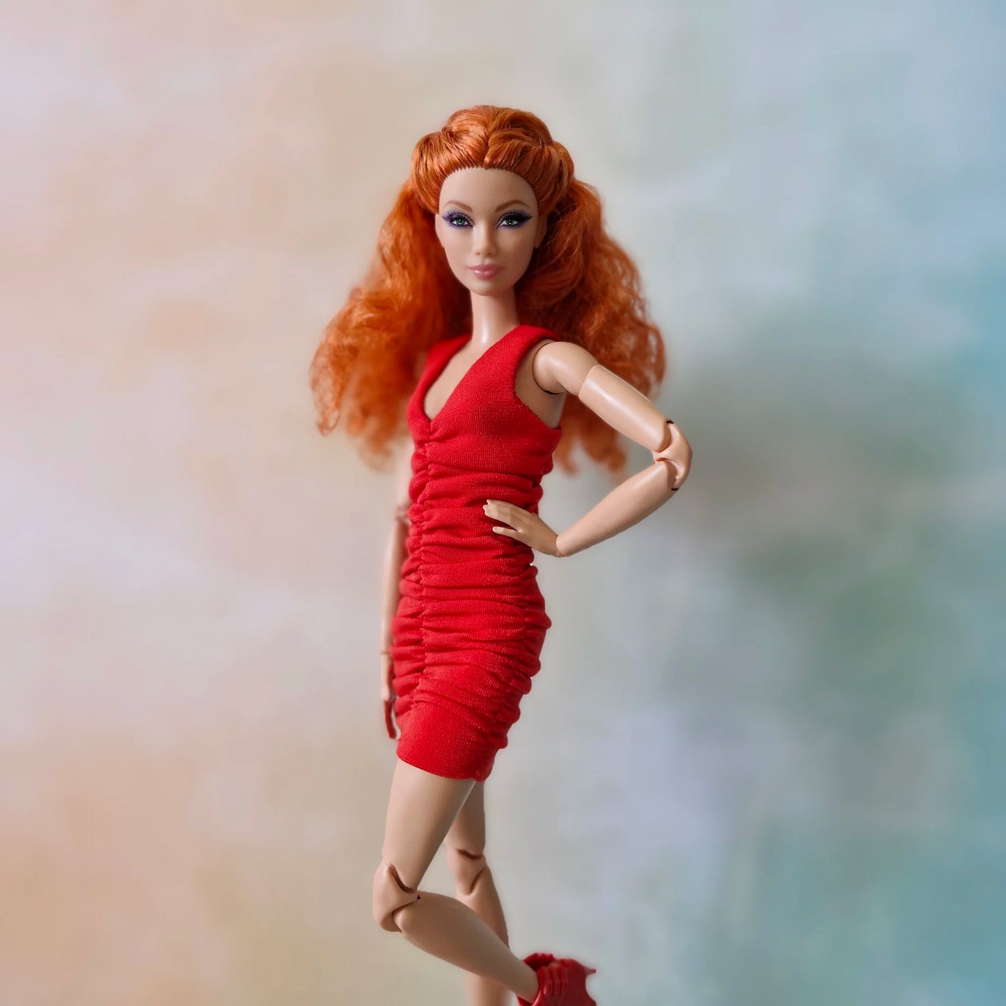 Barbie Outfit Set: Handmade Red Dress & Coat with Belt