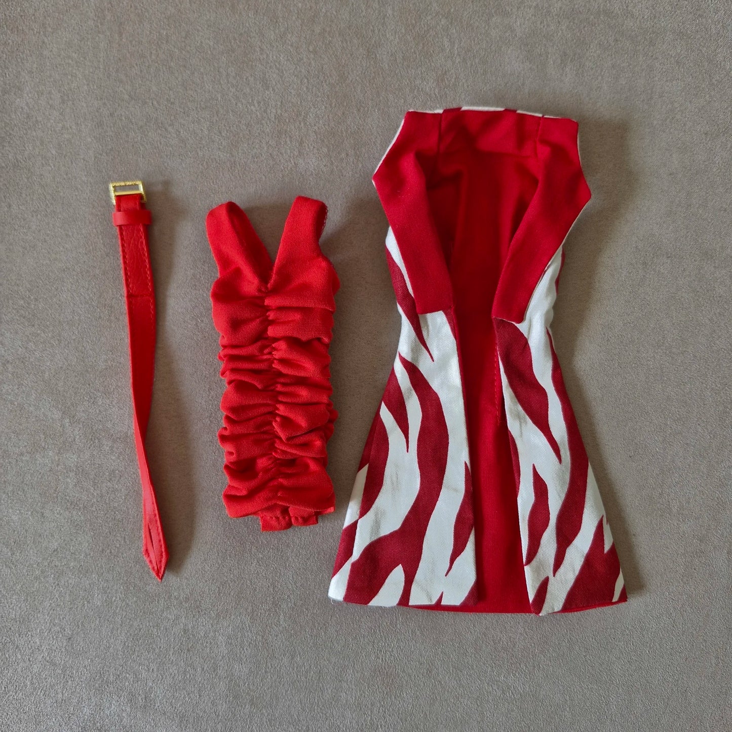 Barbie Outfit Set: Handmade Red Dress & Coat with Belt