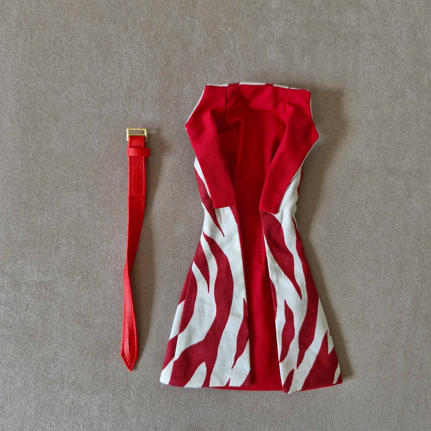 Barbie Outfit Set: Handmade Red Dress & Coat with Belt