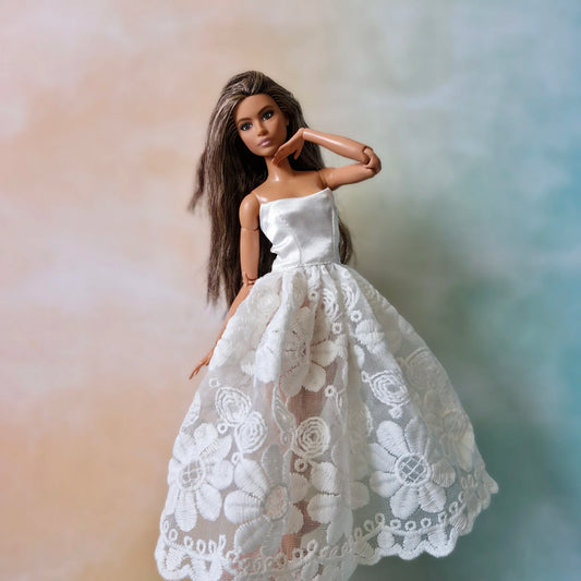 White strapless lace dress for Barbie doll