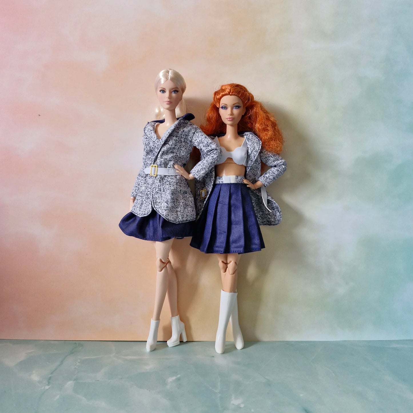 Speckled Gray Jacket & Navy Skirt Set for Barbie doll